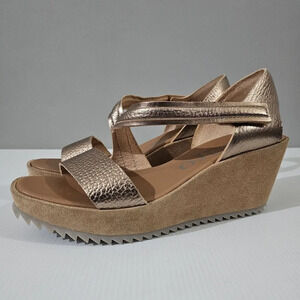 NEW Pedro Garcia Fineta Wedge Sandal Platform Suntan Metallic Leather EU 41.5